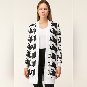 Camisa Large Houndstooth Graphic Cotton Open Cardigan Sweater Black White XL